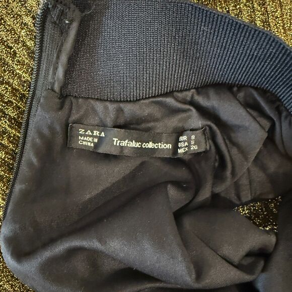 Zara Dress Gold Lurex Mock Neck Sleeveless A Line Shimmery Shift Size Small - Picture 2 of 9